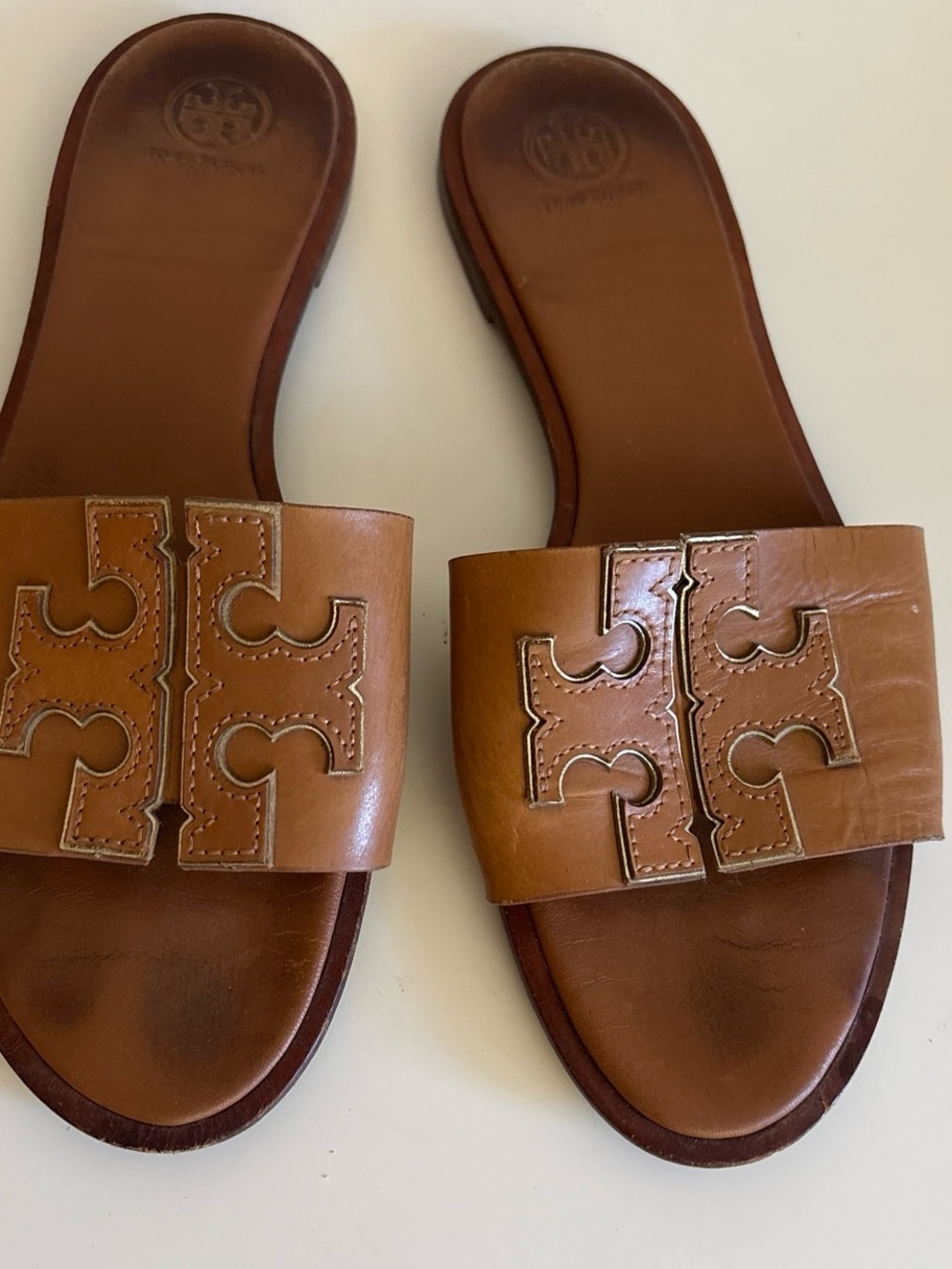 Tory Burch Cognac Leather Logo Slide Sandals Tory Burch Double T Leather Sport S